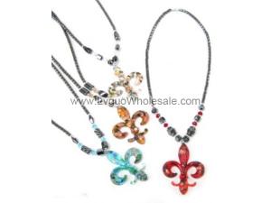 Fleur De Lee Murano Glass Pendant Hematite Beads Chain Choker Necklace